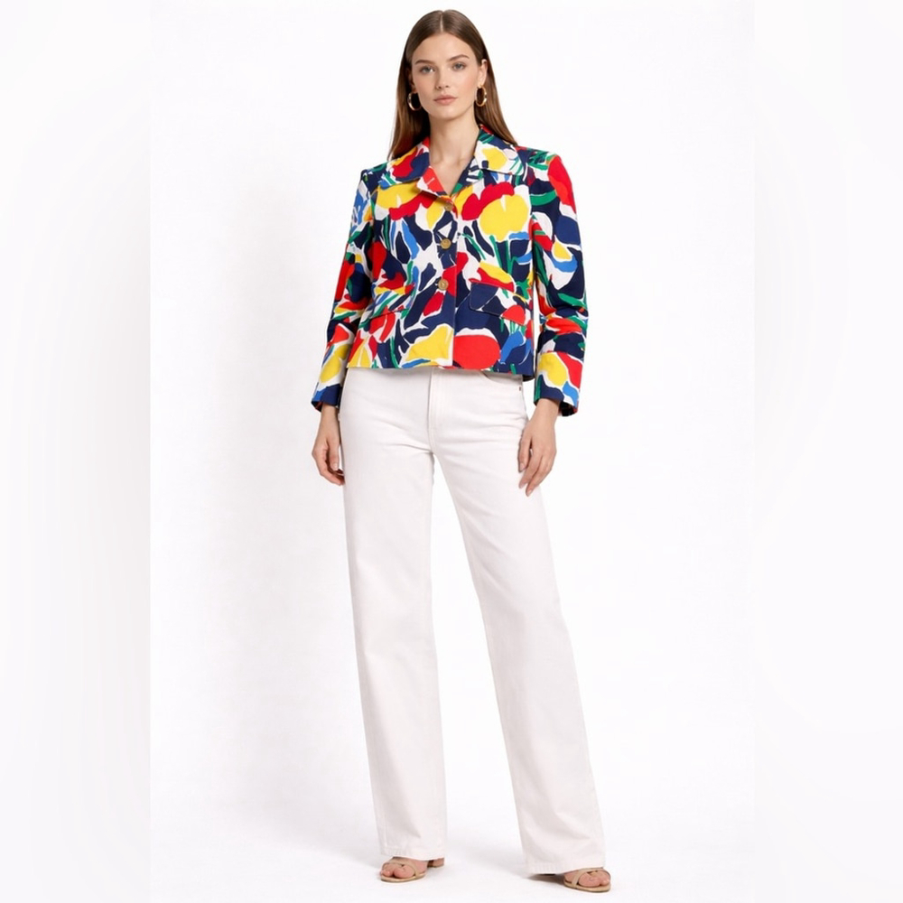 Lauren Ralph Lauren Abstract Pop Art Cropped Jacket – Statement Blazer